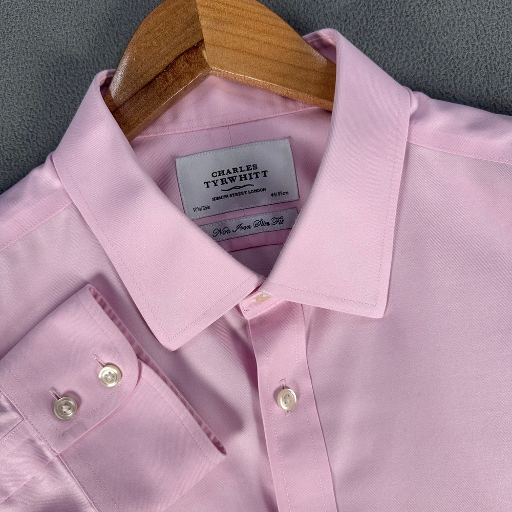 Charles Tyrwhitt Shirt Mens 17.5 Pink Oxford Slim Fit Non Iron Old Money Dress